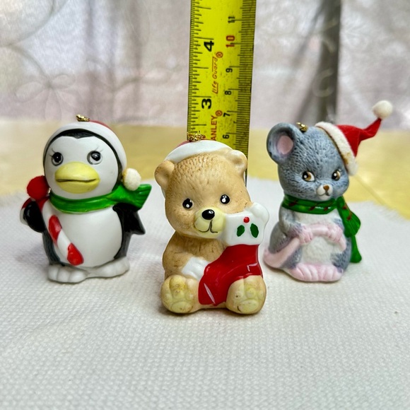 Set of Three Vintage Bell Christmas Ornaments by JSNY Taiwan Penguin Bear Mouse - Picture 7 of 7